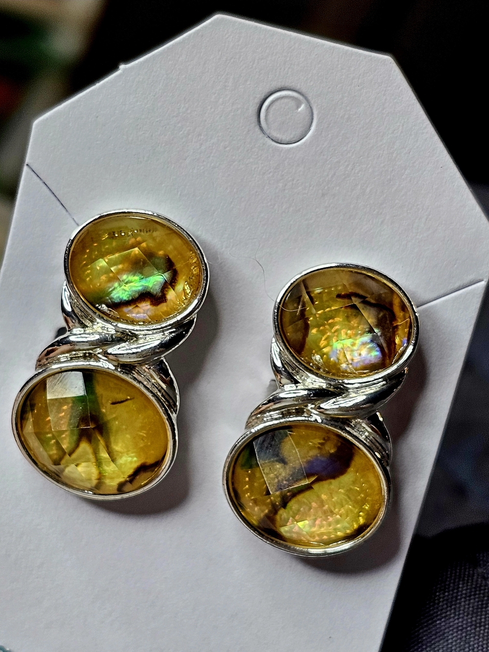 Vintage Napier Double-Drop Abalone Clip-on Earrings